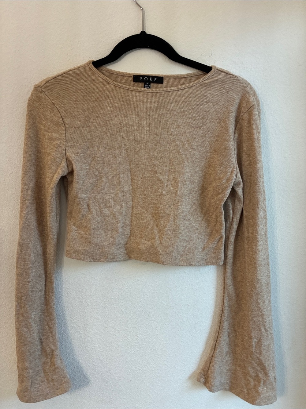 FORE Beige Cropped Long-Sleeve Top